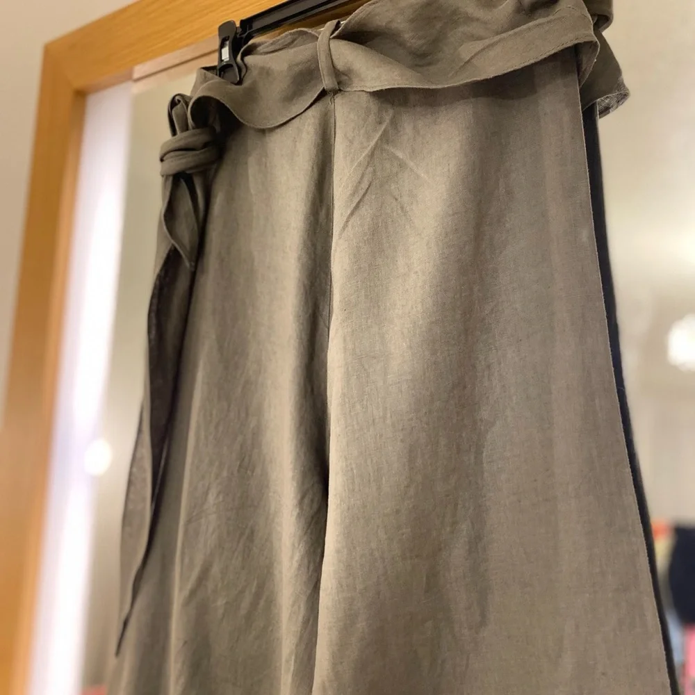 Zara Olive Green Wide-Leg Wrap Pants